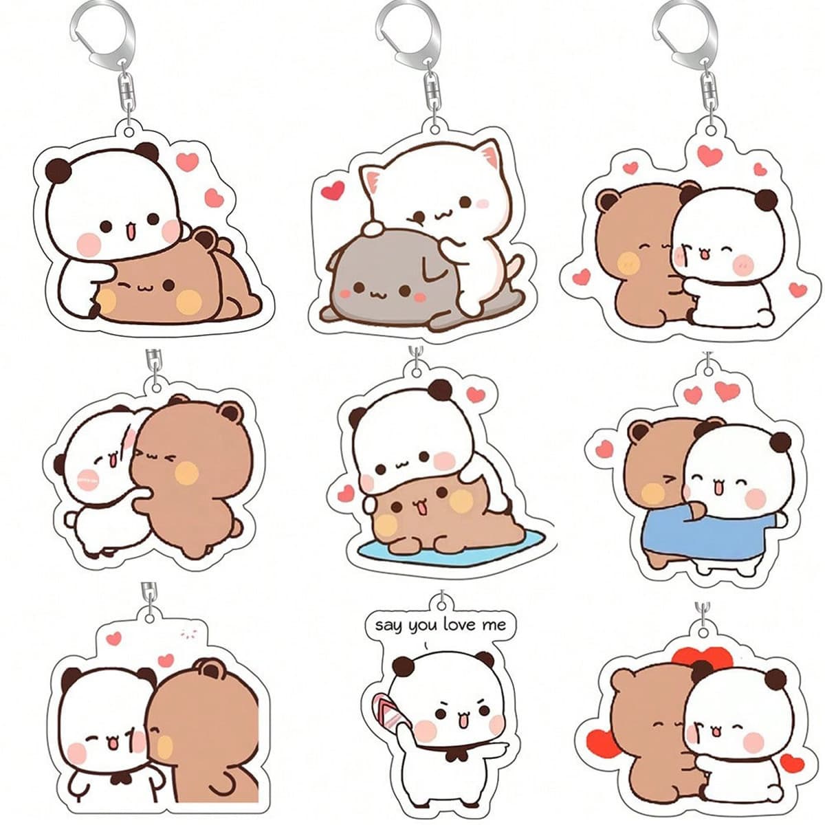 New Cross-border Acrylic Couple Panda Bubu Keychain High-appearance Student Backpack Pendant Decoration