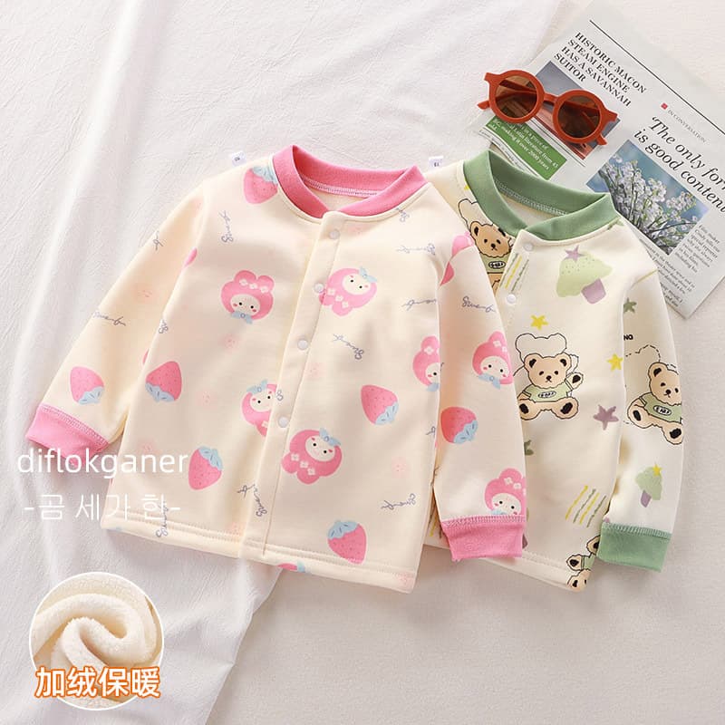 Winter Style Infant Homewear Base Layer Newborn Unisex Baby Fleece-Lined Thickened Thermal Underwear Single Top
