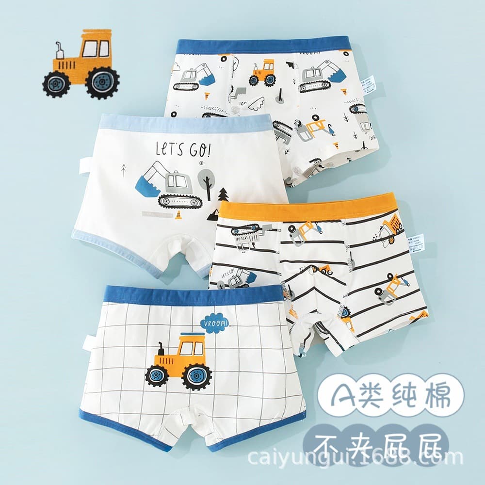 100% Cotton Boys' Boxer Briefs, Pure Cotton Four-Corner Shorts for Children, Teens, and Youth