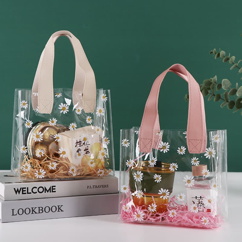 pvc handbag small daisy wedding candy gift bag square gift bag packaging bag plastic bag hand carry