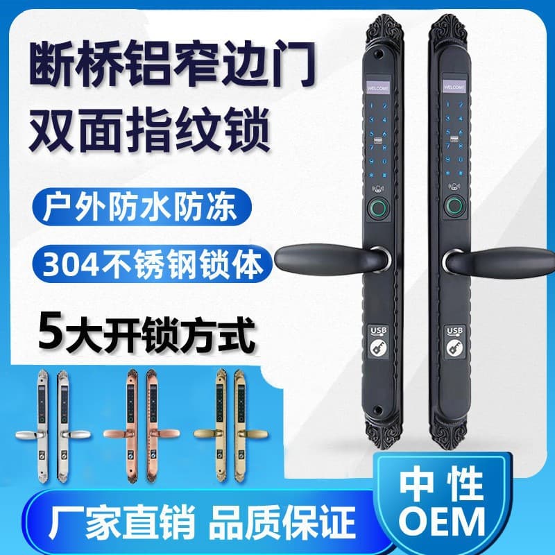 Fingerprint Double-Sided Password Lock, Thermal Break Aluminum Smart Lock, Waterproof, Iron Art Garden Villa Courtyard Door Lock