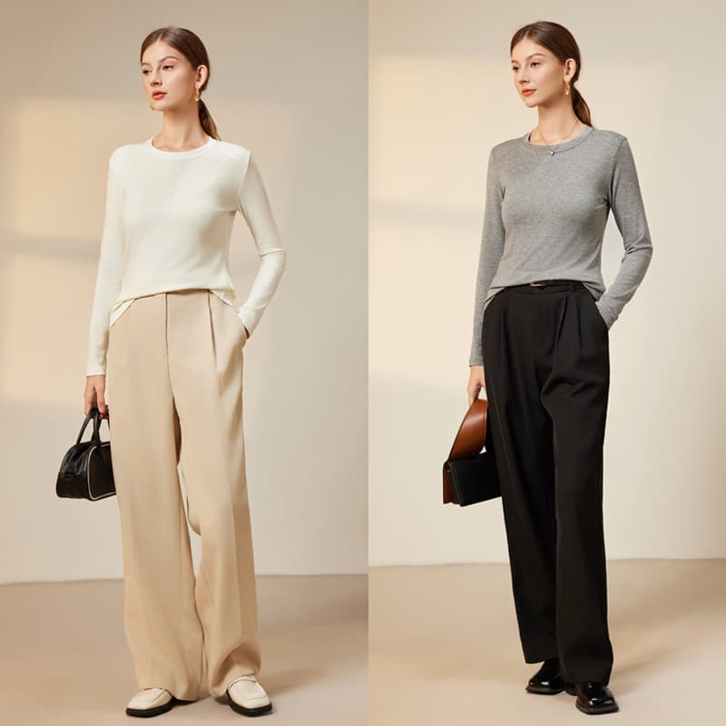 Tencel Wool Acetate Long-Sleeve Soft T-Shirt for Women 2025 Spring New Minimalist Style Base Layer Top Bestseller