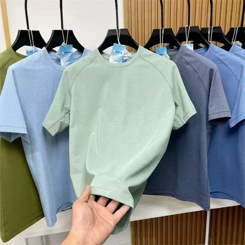 Haze Blue Quick-Dry Short-Sleeve Fitness T-Shirt Men's Summer Outdoor Sun Protection Cycling Jersey Running Training Ice Silk Tee