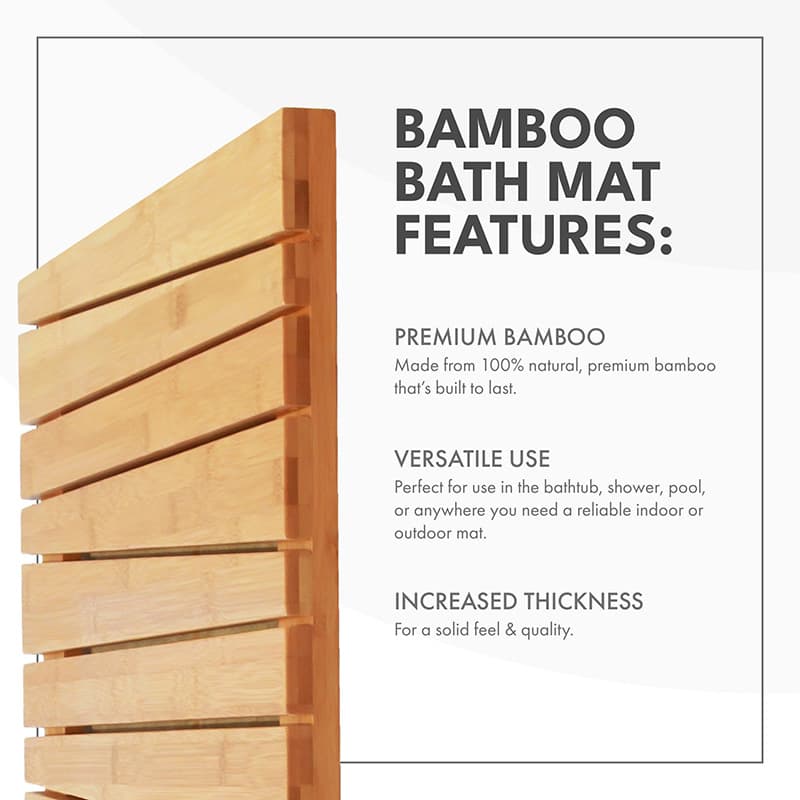 Bamboo Luxury Shower Floor and Bath Mat Durable for Bathroom Non-Slip Bamboo Shower Mat