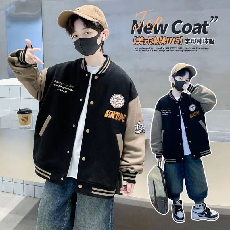 Boys Jacket Spring Autumn 2026 New Fall Clothing for Kids Middle and Older Boys Stylish Baseball Jacket Streetwear Trend
