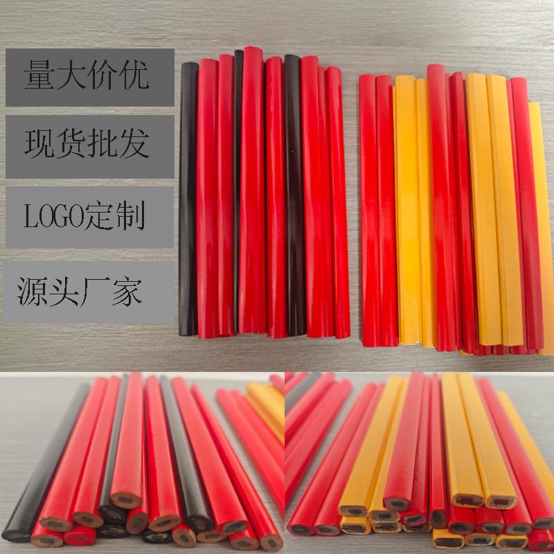 Colored flat oval barrel carpenter pencils, multi-color, anti-roll, for construction site woodworking marking and decoration.