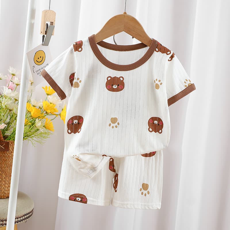 2024 Summer New Children's Clothing Short-Sleeve Shorts Set for Boys and Girls Baby T-Shirt Cotton Wholesale