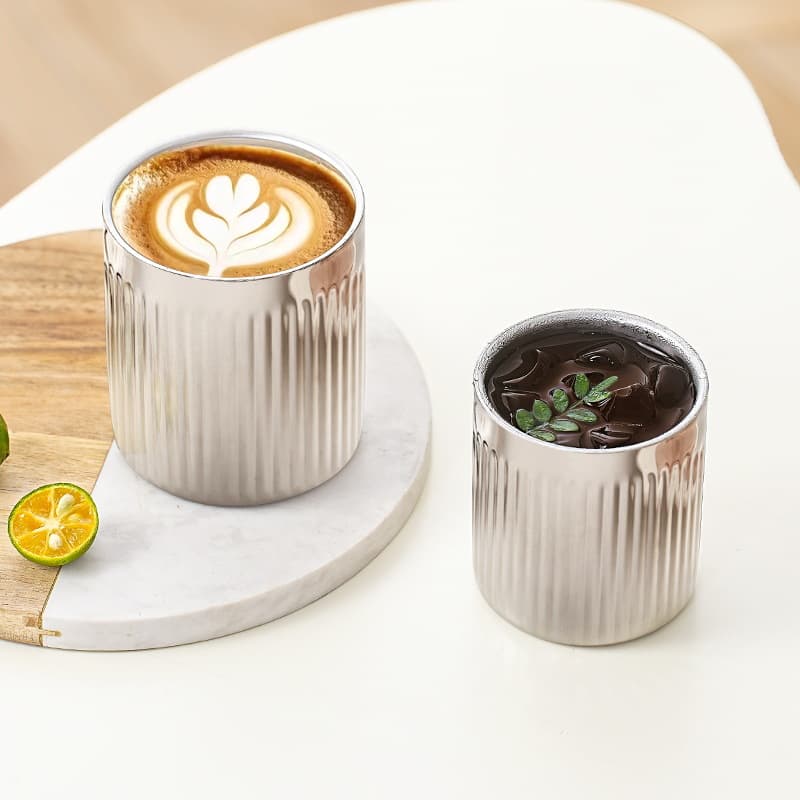 Italian Stripe 304 Stainless Steel Double-Wall Anti-Scald Mug Coffee Cup Milk Cup Beer Cup Casual Tea Cup
