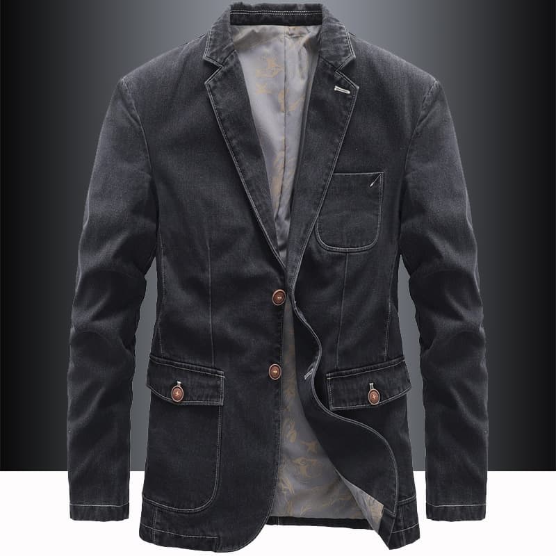 Men's Casual Western-style Denim Jacket Korean Version Single Top Vintage Business Suit Spring Autumn Fashion Outerwear