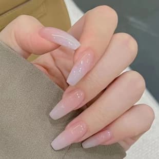 Fashion Simple Versatile Wearable Nails Cream White Gradient Nail Art Stickers Long Ballet False Nails Ready-Made