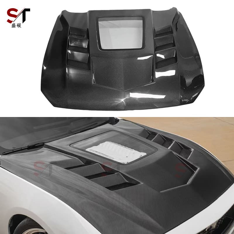 Suitable for 24+ Ford Mustang carbon fiber hood mustang modified hood transparent car cover surrounding the front cover