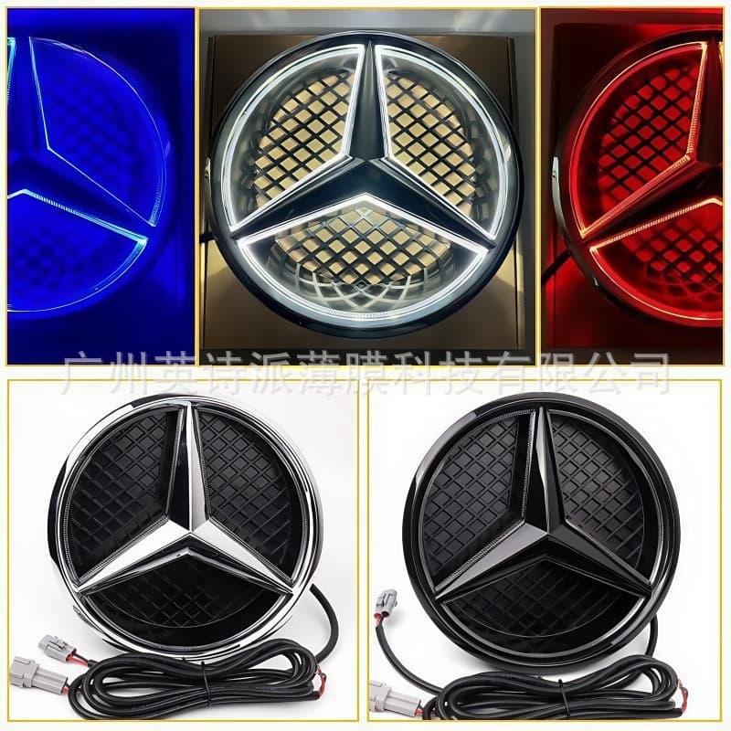 For Mercedes-Benz Modified Glowing LED Grille Star Badge A B C E Class GLC ML Solid with Light Original Large Emblem