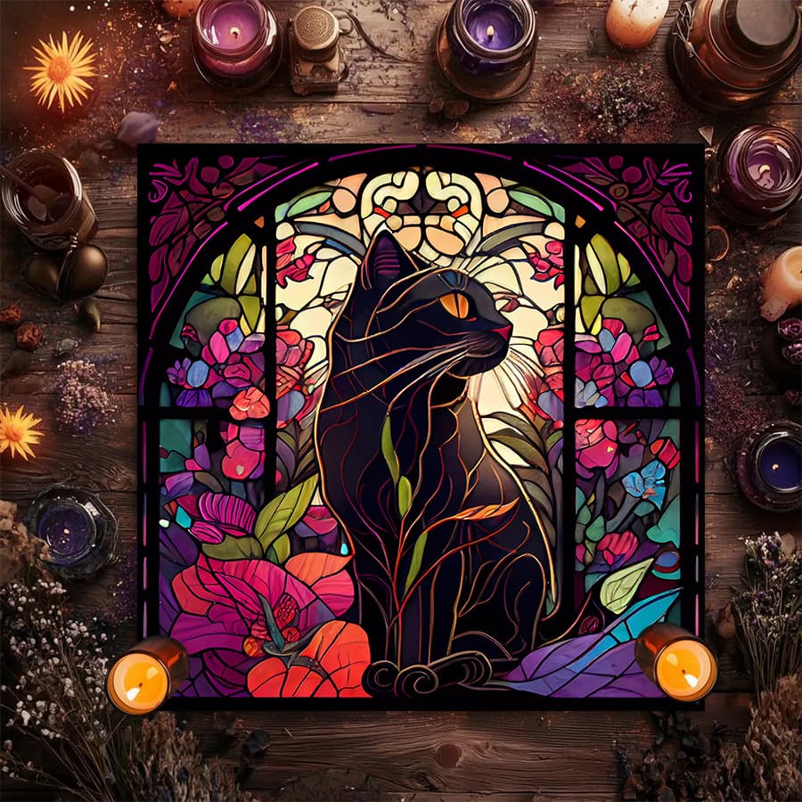 Cross-border hot selling retro moon phase black cat altar cloth five-star tarot card black oracle mat tarot tablecloth mat