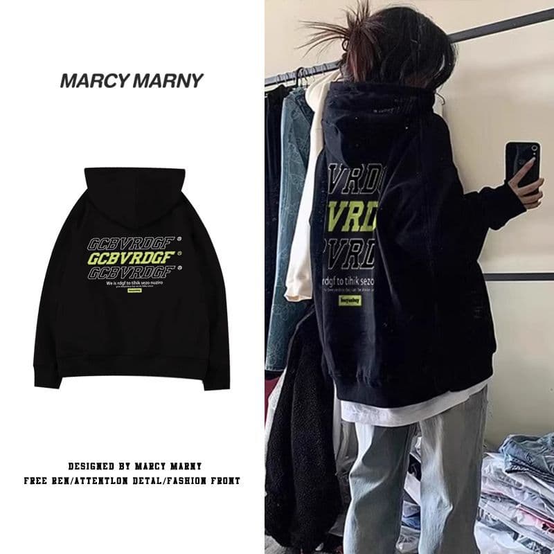 American High-Street Early Autumn Women's Top Thin Loose Design Niche Casual Versatile Hooded Hoodie