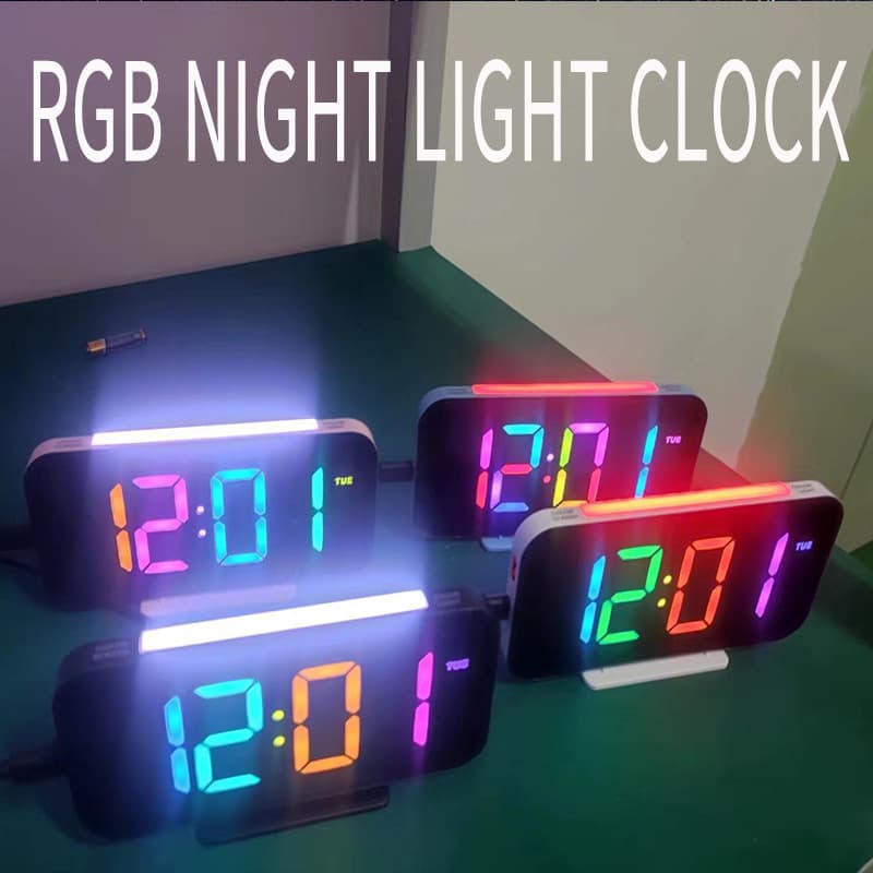 Amazon RGB Clock, Simple Colorful Light Electronic Clock, Ambient Light Electronic Clock, Multifunctional Alarm Clock 9010