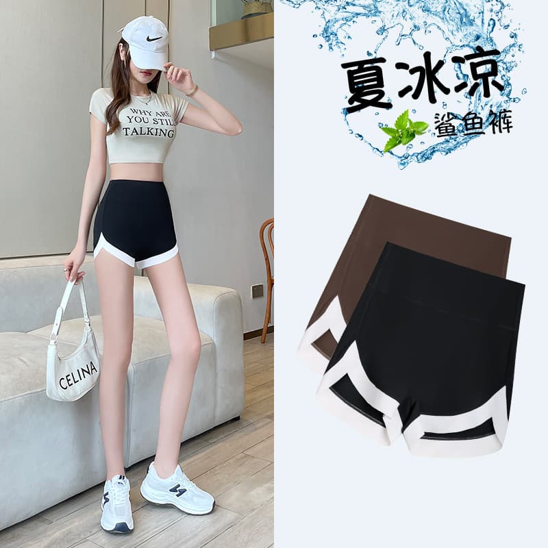 Three-Quarter Shark Leggings for Women, Color-Block Panel Safety Shorts, High-Waist Outerwear Tight Yoga Fitness Pants with No Awkward Seam