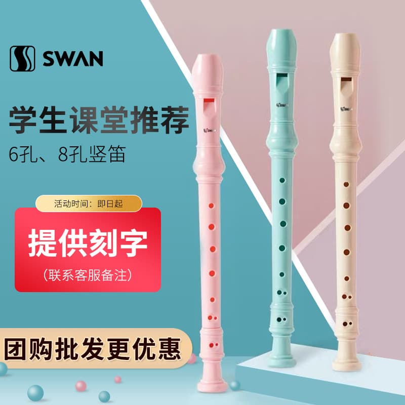 Swan Recorder, High-pitched German Style, 6-hole/8-hole Recorder, Beginner Musical Instrument for Children and Students, 6-hole/8-hole, C Major.
