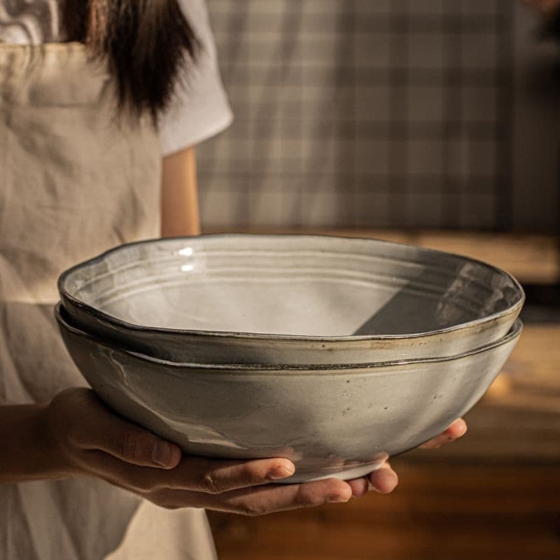 Japanese-style Ceramic Large Soup Bowl, Bamboo Hat Bowl, Big Household Noodle Bowl, Ramen Bowl, Solid Color Instant Noodle Bowl, Large Capacity Ins Bowl