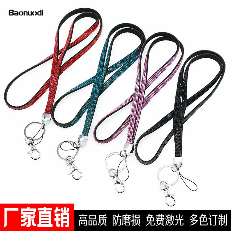European and American Round Crystal Rhinestone Lanyard Luxury Full Diamond Long Necklace Phone Case Anti-Loss Cross-Border Rhinestone Strap