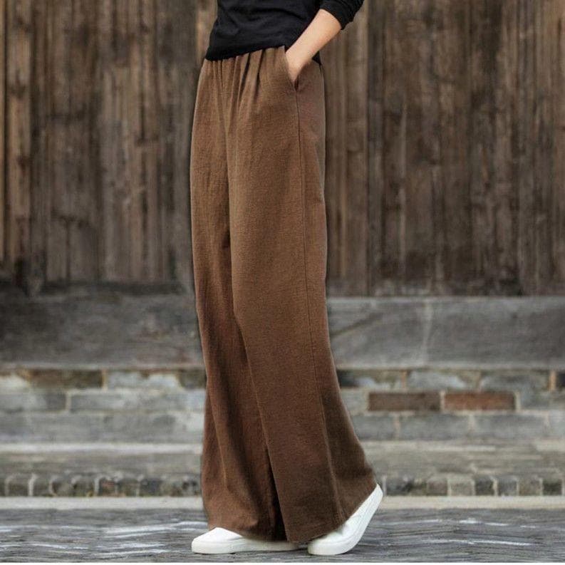 New Spring/Autumn Cotton Linen Wide Leg Pants 2025 Casual Loose Fit Linen Trousers Versatile Women's Long Pants