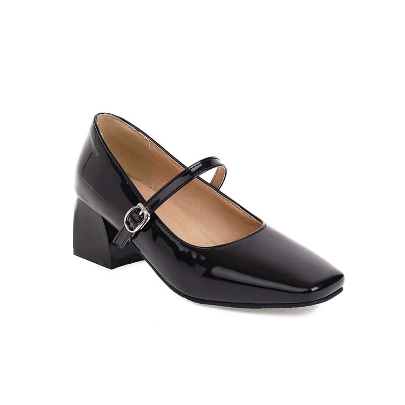 Women's Square-Toe European and American Fashion Single Shoes with Buckle Mary Jane Shoes, Mid-Heel Women's Shoes, Sizes 28-52, Export Shoes