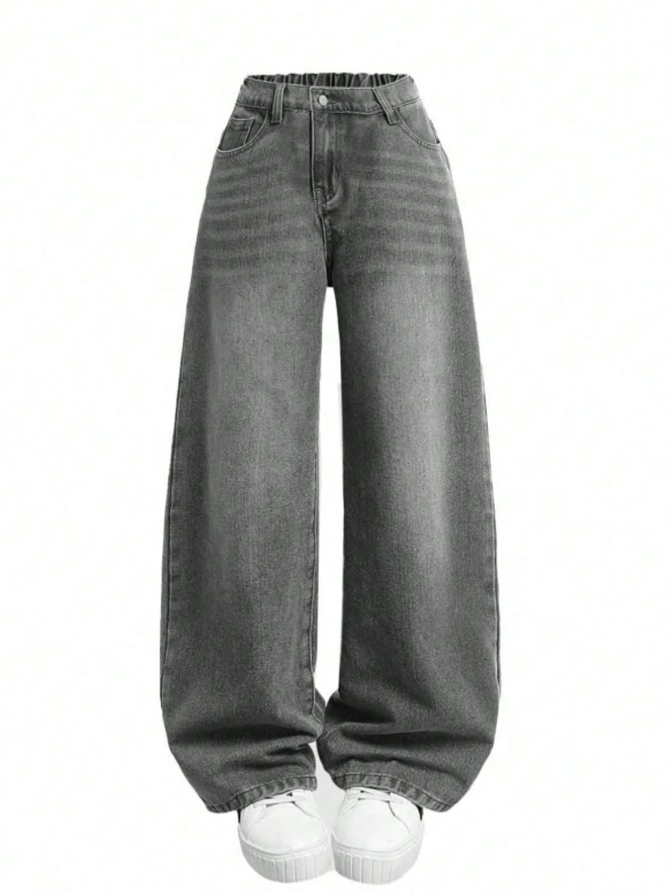 New Girls' Spring/Autumn Jeans, Loose Casual Straight-Leg Pants for Older Kids, Stylish and Versatile Wide-Leg Pants