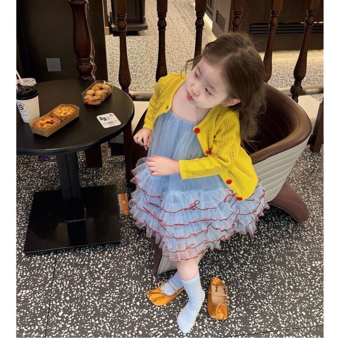 Summer Girls Dress Mesh Children Princess Dress Fashionable Strappy Dress Baby Sweet Puffy Dress Outfit