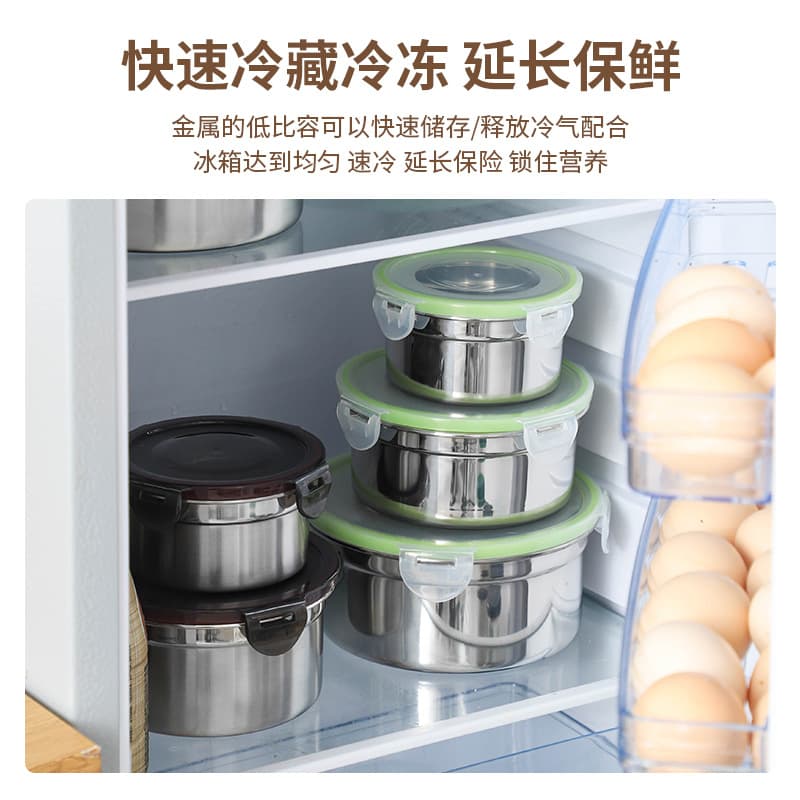 304 Stainless Steel Food Storage Container, Food-Grade Airtight Bowl for Refrigerator, Fruit, Soup, Round Sealed Container