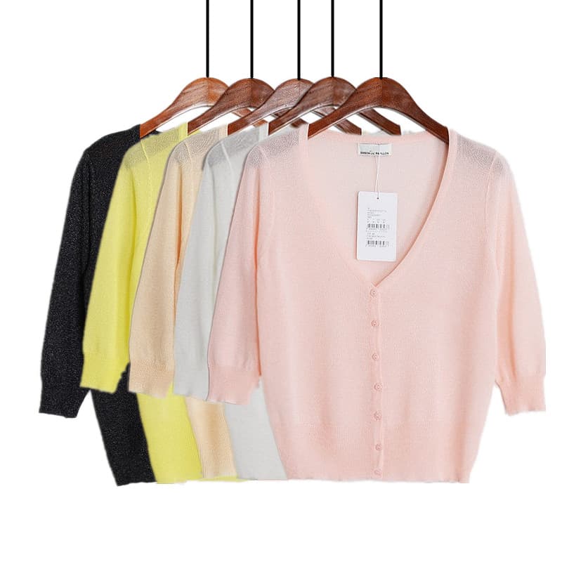 Ice Silk Three-Quarter Sleeve Women's Ultra-Thin Knit Top Summer Short Sun Protection Cardigan Plus Size Open Front Jacket Wholesale