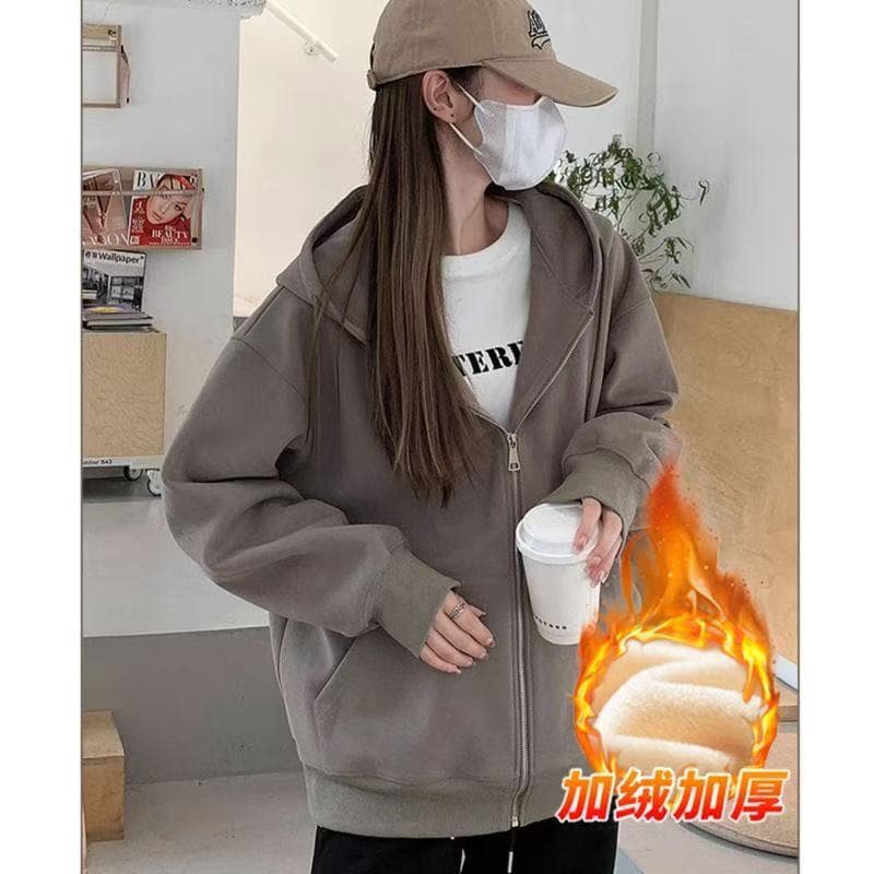 2024 Cardigan Early Spring New Gray Coat for Women, Thin Zip-Up Hoodie, Petite Top, Spring/Autumn Sweatshirt