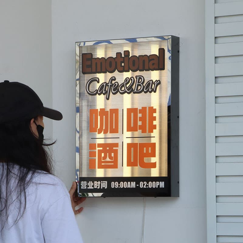Wall-mounted corrugated American-style outdoor storefront LED illuminated sign with rainbow corrugated acrylic lightbox