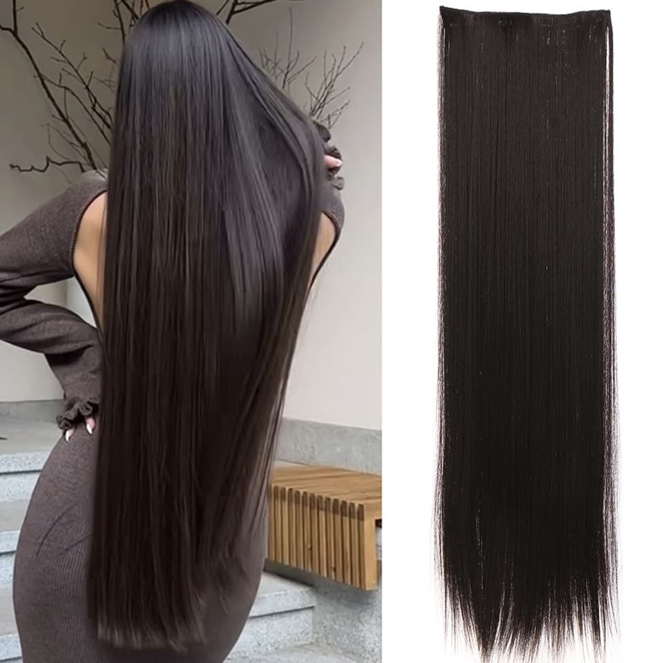 Straight Hair Extension Piece for Women, One-Piece Hairpiece, Natural Hair Extension, Synthetic Hair Extension, Long Straight Hairpiece