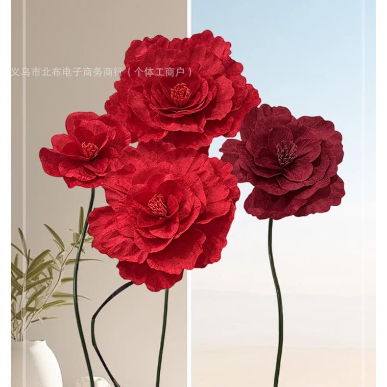 ✅ Large Velvet Peony Artificial Flowers for Wedding, Window Display, Studio Photography, Wine Red
