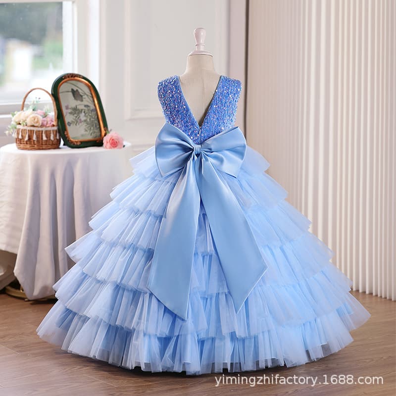 Cross-border girl's dress tutu cake skirt sequin splicing flower girl wedding dress evening dress high-end spot wholesale