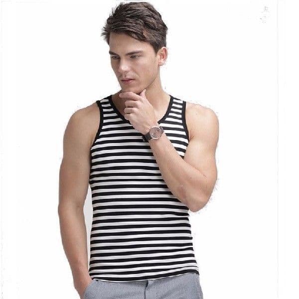 Summer Slim Fit Soft Men's Vest Workwear Pure Stripe Design Versatile Sporty Tank Top Comfortable Male Fashion Chest Armor