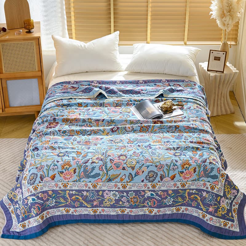 All-cotton 4-layer gauze terry blanket summer throw, office nap cover, single person air-conditioned summer cool blanket