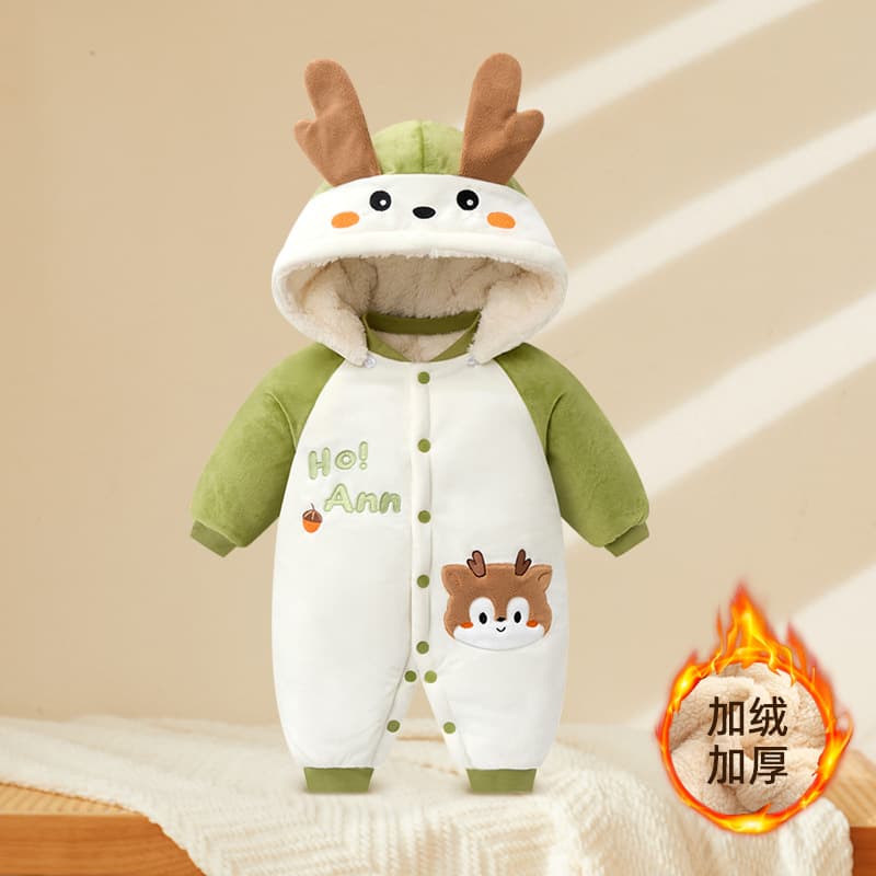 Baby Fleece-Lined Thickened Romper Newborn Winter Warm Bodysuit Autumn and Winter Crawling Suit Unisex Baby Pajamas