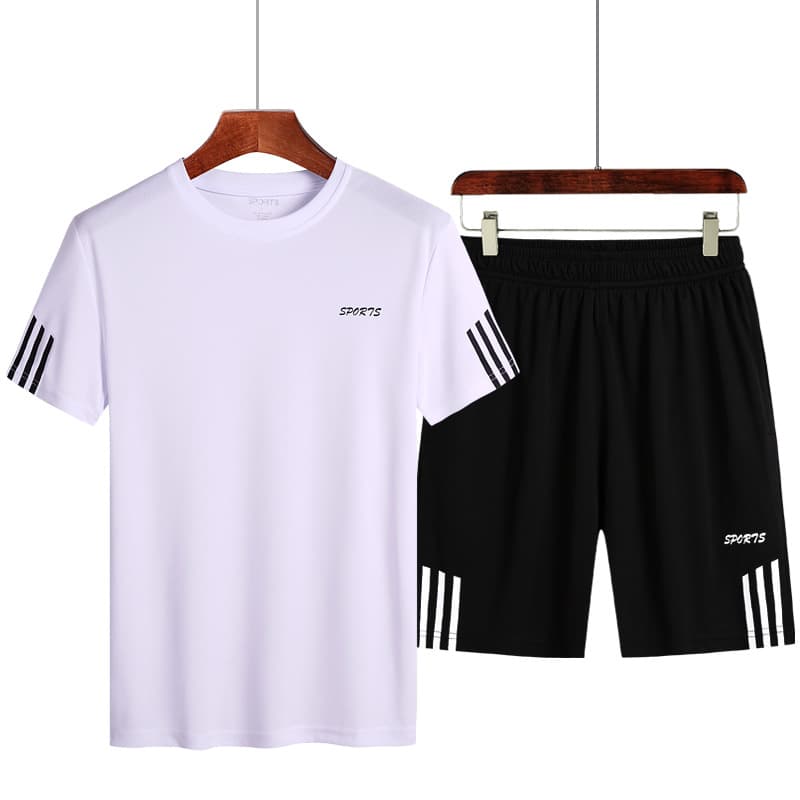 Summer Casual Sport Set for Men Shorts T-Shirt Quick-Dry Gym Plus Size Two-Piece Set