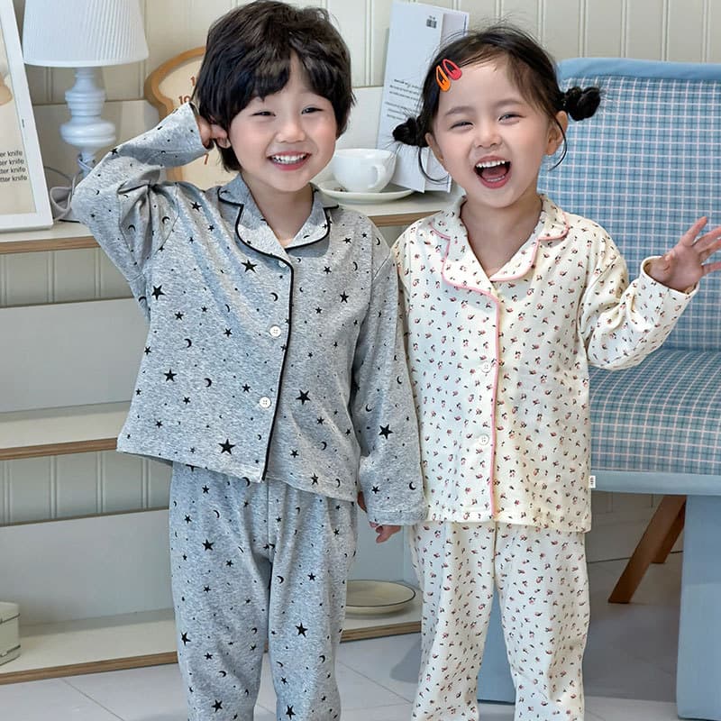 Children's Spring/Autumn Knitted Long-Sleeve Pajama Set, Boys and Girls, Cardigan Style, Breathable Korean-Style Homewear, New
