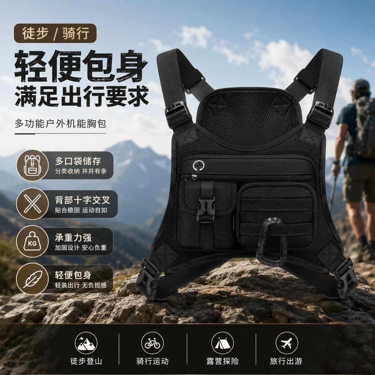 Cross-border Amazon Men's Tactical Chest Bag Outdoor Tactical Vest Outdoor Sports Cycling Vest Multi-Function Backpack