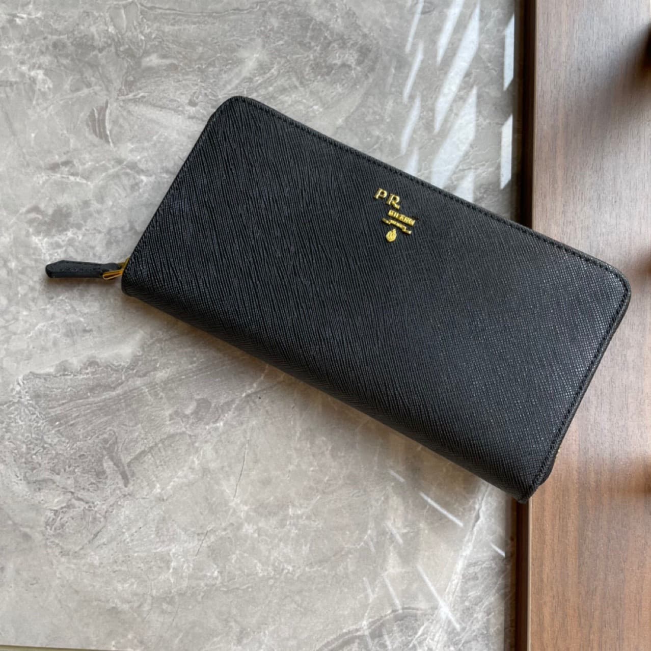 Prada Women's Long Zip Wallet Cross-Grain Calfskin Clutch High Quality 1ML506