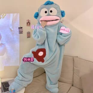 Handun Ugly Fish Funny Couple Onesie Pajamas for Men and Women, Winter Silly Thickened Coral Fleece Cartoon Homewear