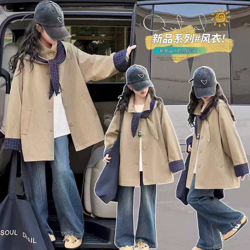 Girls' Mid-Long Trench Coat 2025 Autumn/Winter Korean Style Fashion Stylish Big Kids Personality Trendy Hooded Jacket