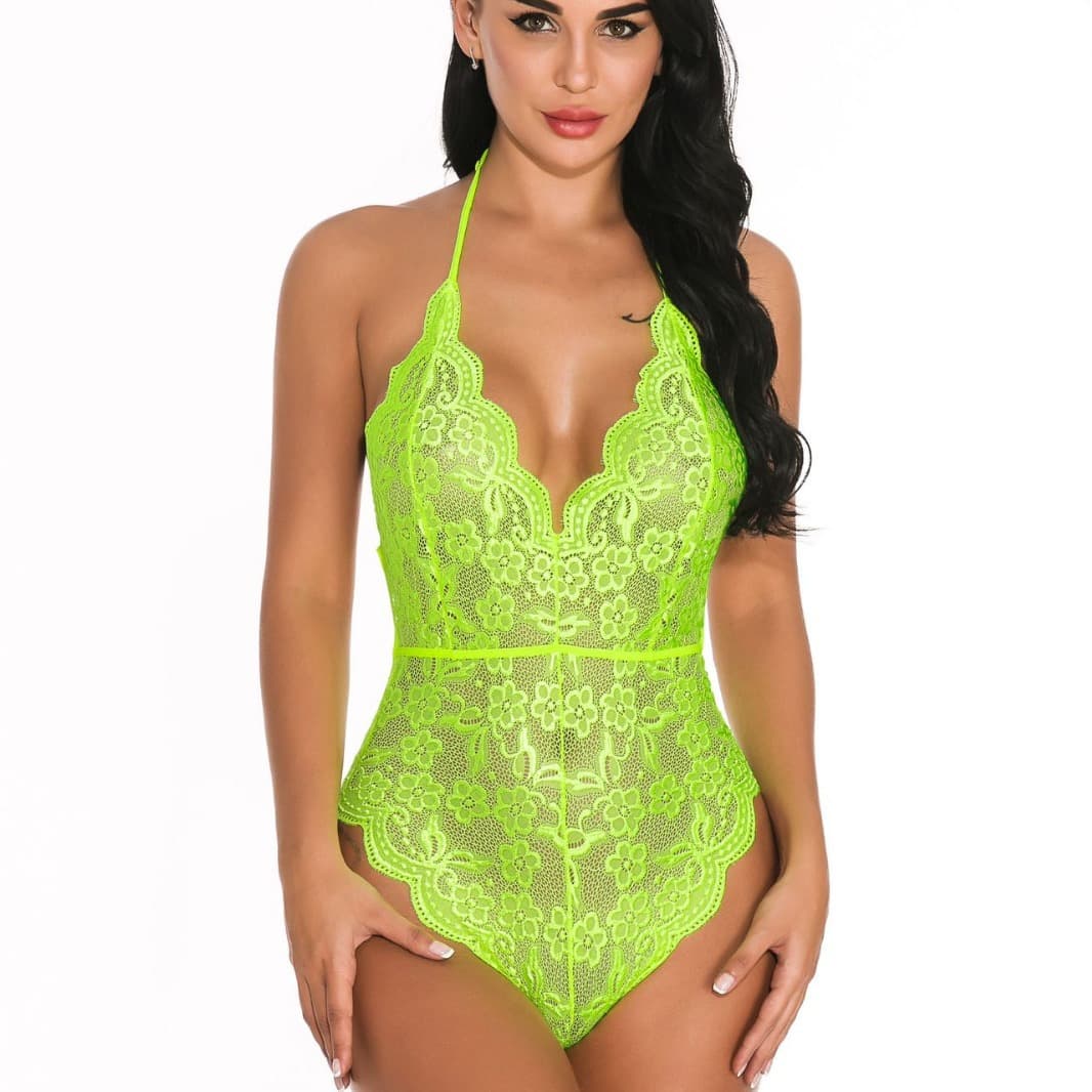 Sexy Lace See-through Bodysuit Intimate Underwear Tight Fit Small Chest Strap Sensual Innerwear Short Exposed Transparent Sleepwear