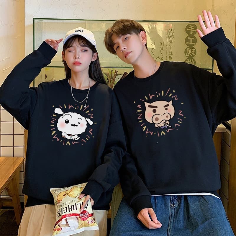 Autumn/Winter Oversized Fleece Crewneck Sweatshirt for Men and Women, Couple Style, Streetwear, Student Class Uniform, Warm Top