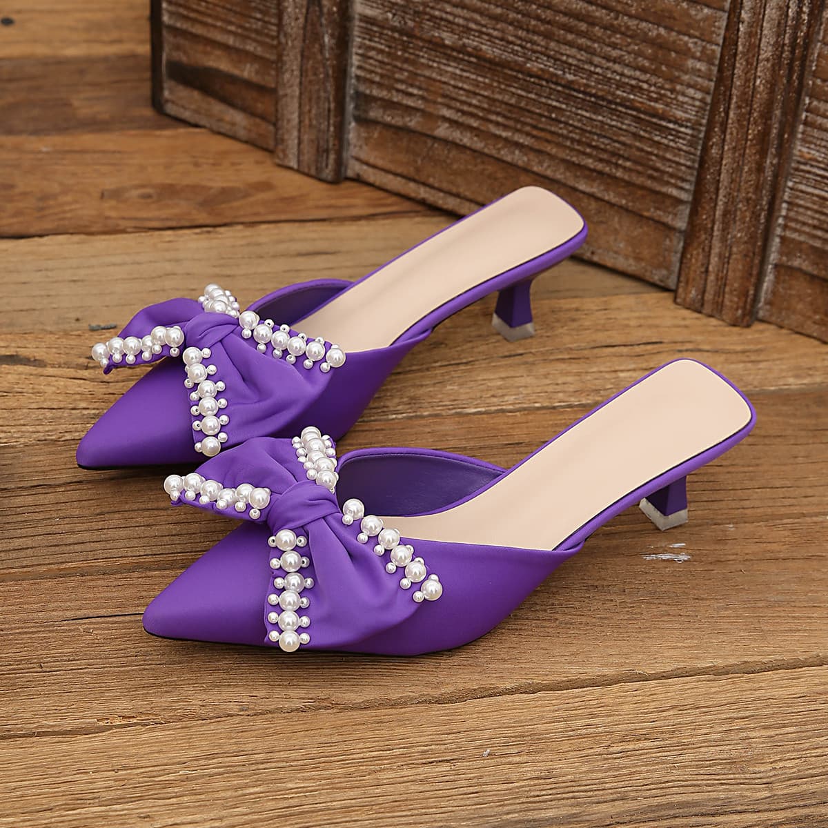 French Bow High Heels for Women Spring Summer Thin Heel Open Toe Slippers Size 42 Sexy Pointed Toe Closed Toe Cross-border Shoes