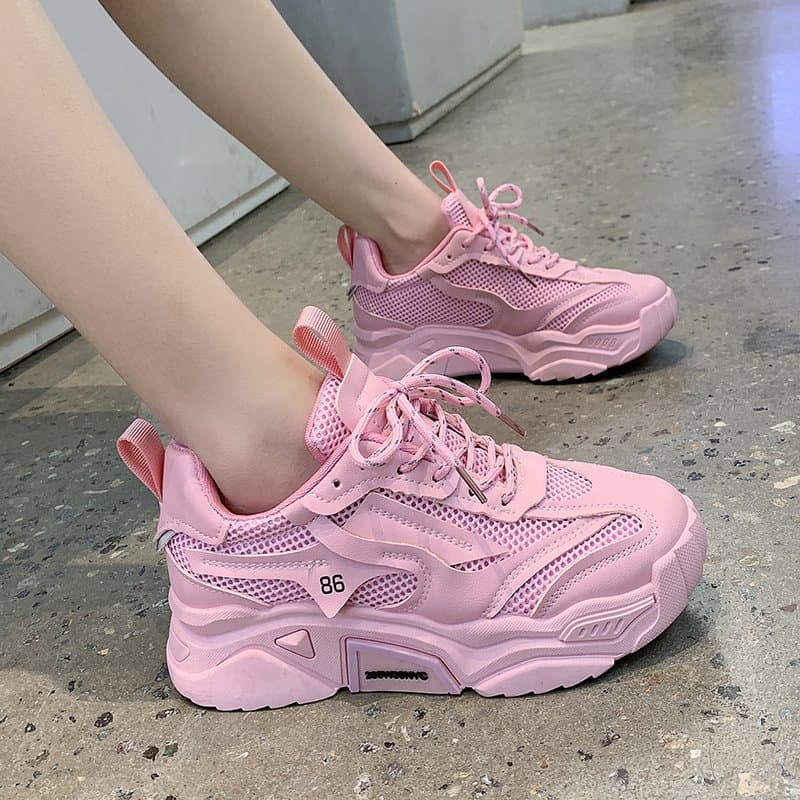 Elegant Women's Shoes 2024 New Style Thick Bottom High Heels Sport Shoes Candy Colored INS Popular Shoes Rubber Upper Summer Sea