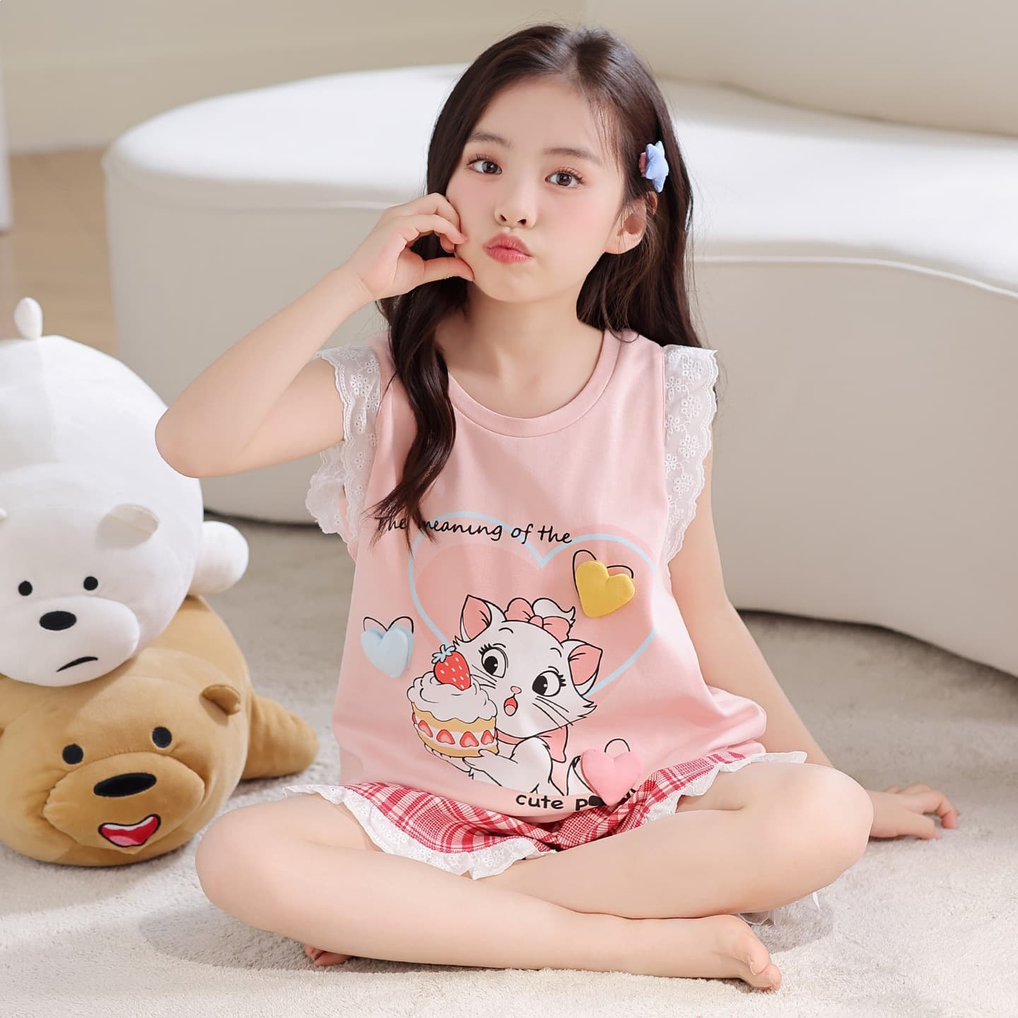 Girls' Summer Pajamas Cotton Thin Vest Kids Cartoon Casual Homewear 2026 New