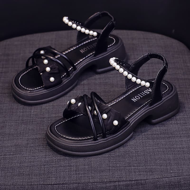 Women's Summer 2025 New Style Sandals for Dresses, Versatile Chunky Sole Fairy Style Sandals with Elastic Band and Soft Sole