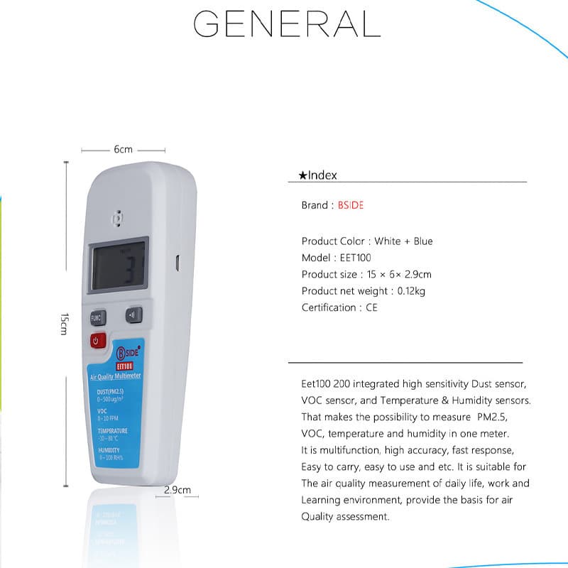 BSIDE EET100 Air Quality Environmental Detector for PM2.5, Formaldehyde, Alcohol, and Haze